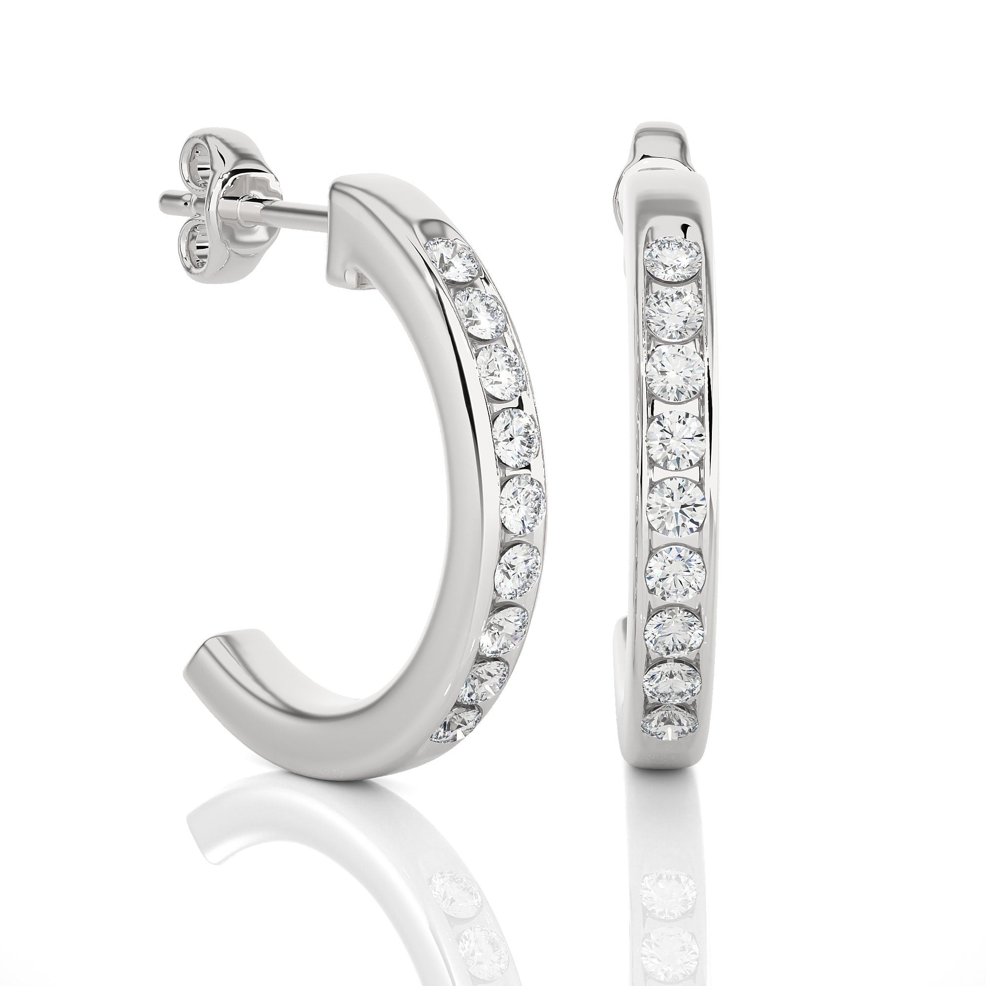 0.46 CT Round Lab-Grown Diamond Channel Set Hoop Stud Earrings 14K Gold